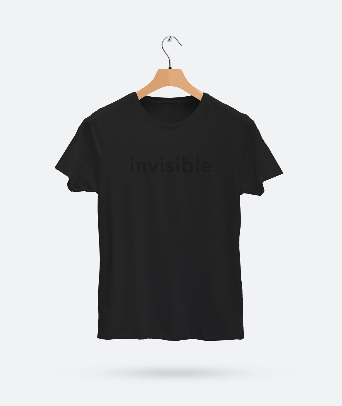 Invisible-black-SST A t-shirt with the word "Invisible" faded in the Tee Color