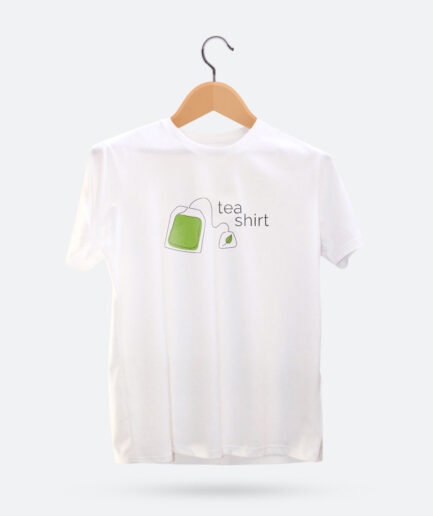 T-shirt with a tea bag icon and the text "Tea shirt".
