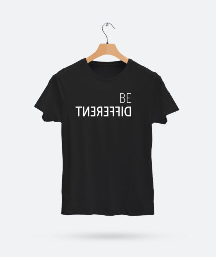 T-shirt with the word 'Be Different' creatively mirrored to emphasize uniqueness.