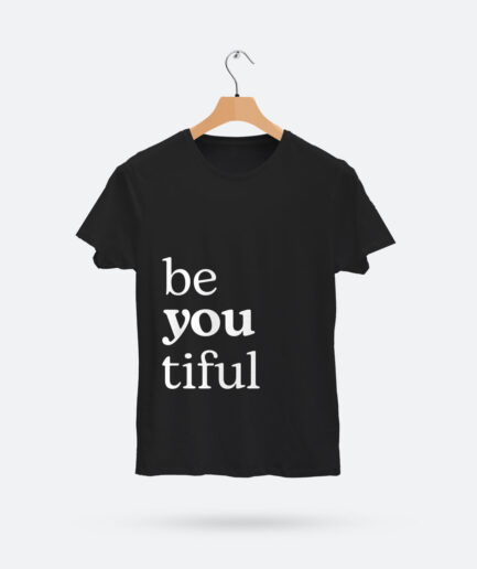 A typography T-shirt with the phrase beautiful written in creative way.