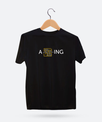 A short sleeve tee with a minimalist design featuring the word "Amazing" cleverly embedded within a maze icon.