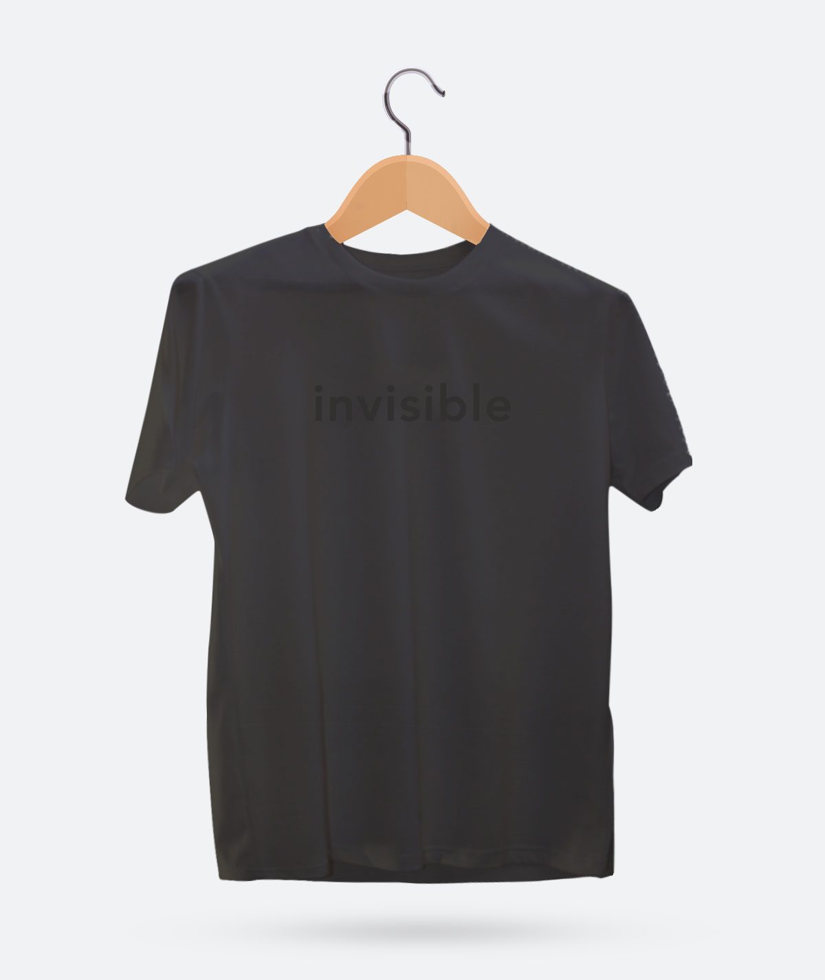 Invisible-gray-SST A t-shirt with the word "Invisible" faded in the Tee Color