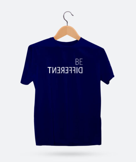 T-shirt with the word 'Be Different' creatively mirrored to emphasize uniqueness.