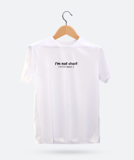 A minimalist t-shirt with white text that reads "Fun Sized" against a background of soft, comfortable fabric