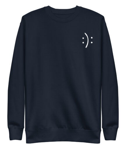 Unisex creative sweatshirt with minimalist design showing two line-drawn faces ā one happy, one sad. Soft fleece interior, ribbed cuffs, and crew neck