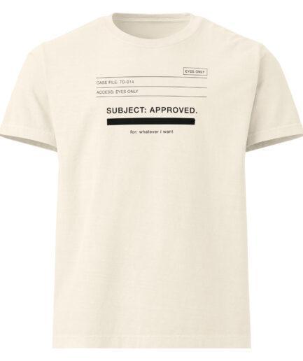 Approved funny t-shirt with redacted “Eyes Only” stamp typography design