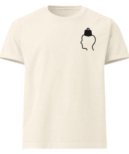 Mental pressure T-shirt with minimal line art head and weight icon illustration design