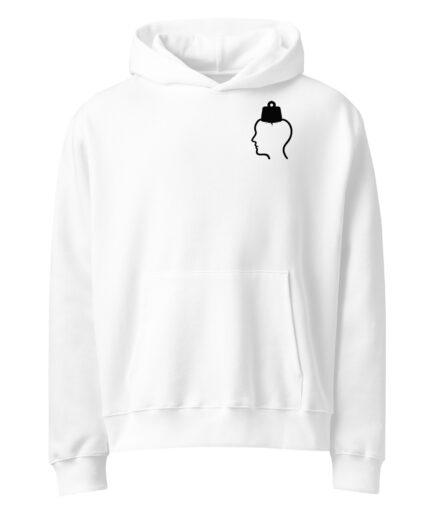 Mental pressure hoodie with minimal line art head and weight icon illustration design